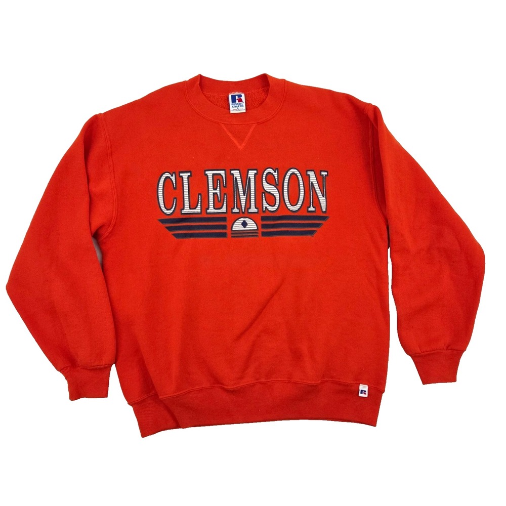 VTG 90s Clemson Tigers Sweatshirt Mens Large Orange Russell Athletic Football